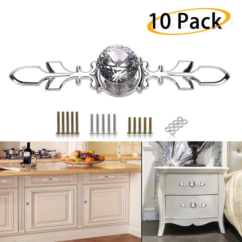 Sumnacon Drawer Dresser Knobs Pull Handles - Crystal Glass Diamond Decorative Knobs with Plate, Cabinet Cupboard Door Knobs with Screws for Kitchen Bathroom Office Decoration Pack of 10 - Image 2